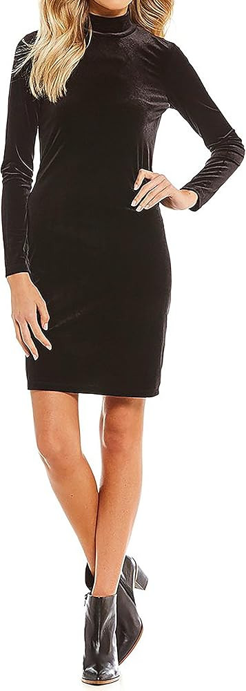 1 State Mockneck Open Back Black Velvet Sheath Dress Size L | Amazon (US)