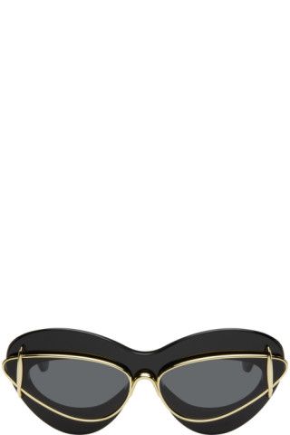 Black Cateye Double Frame Sunglasses | SSENSE