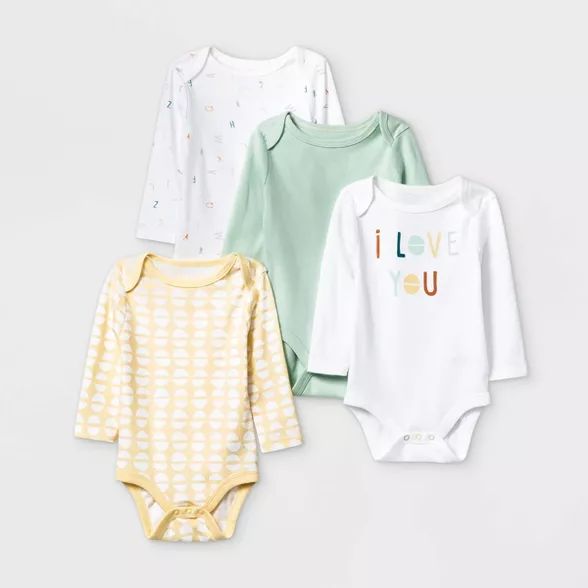 Baby Boys' 4pk Long Sleeve Bodysuit - Cloud Island™ Mint/Yellow/White | Target