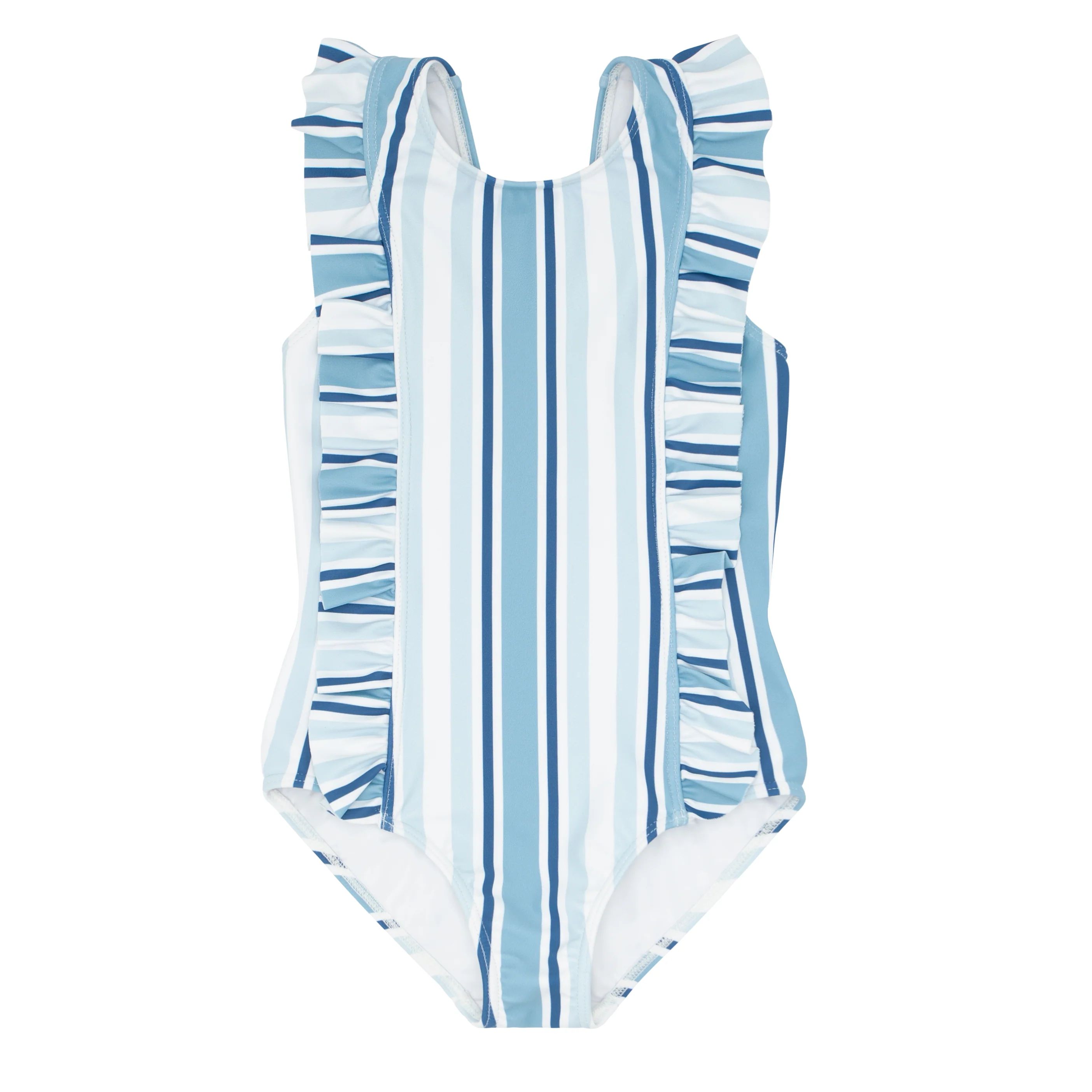 girls freshwater stripe ruffle one piece | minnow swim | minnow