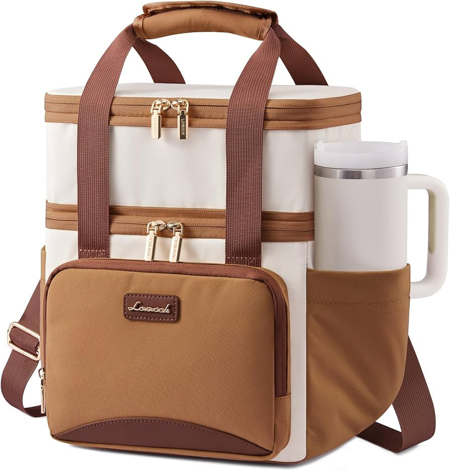 LOVEVOOK Insulated Lunch Bag For Women Men,Expandable Double Deck Lunch Box With Large Cup Holder... | Amazon (US)