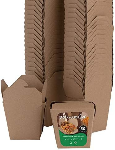 Take Out Food Containers 16 Oz Microwaveable Kraft Brown Paper Chinese Takeout Box (50 Pack) Leak... | Amazon (US)