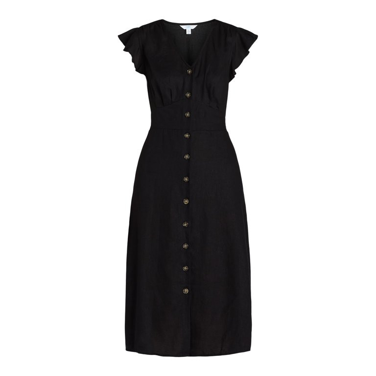 Time and Tru Women's and Women's Plus Midi Dress with Flutter Sleeves, Sizes XS-4X - Walmart.com | Walmart (US)