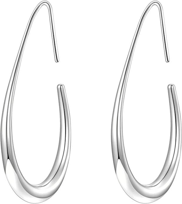 Lightweight Teardrop Hoop Earrings for Women - 14k Gold/White Gold Plated Large Oval Pull Through... | Amazon (US)