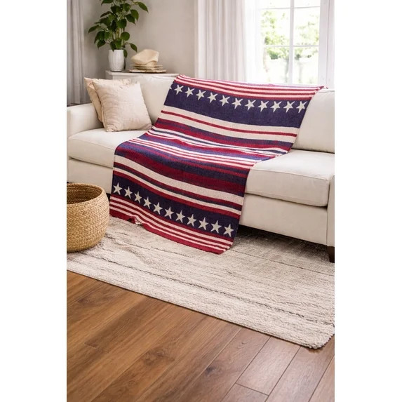 Lan Wood Home Heritage Stripe Americana Knitted Throw, 50" x 70" | Walmart (US)