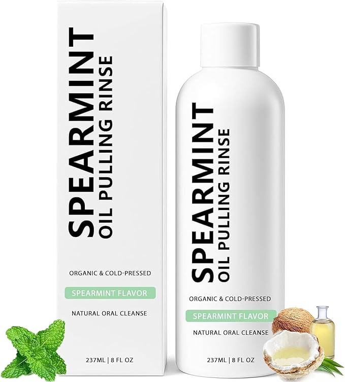 Spearmint Oil Pulling Rinse, Cold-Pressed Coconut Mouthwash for Teeth Whitening, Peppermint Oil f... | Amazon (US)