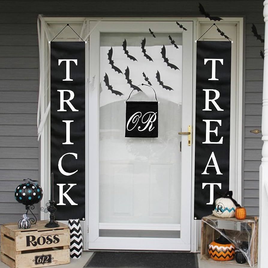 PartyTalk 3pcs Trick or Treat Halloween Banner Outdoor, Halloween Hanging Sign for Home Office Po... | Amazon (US)
