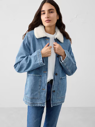 Sherpa Collar Denim Jacket | Banana Republic Factory