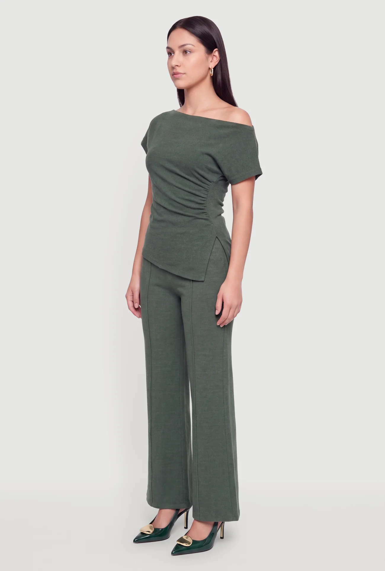 Brushed Ribbed Knit Pintuck Pants | Rainbow Shops