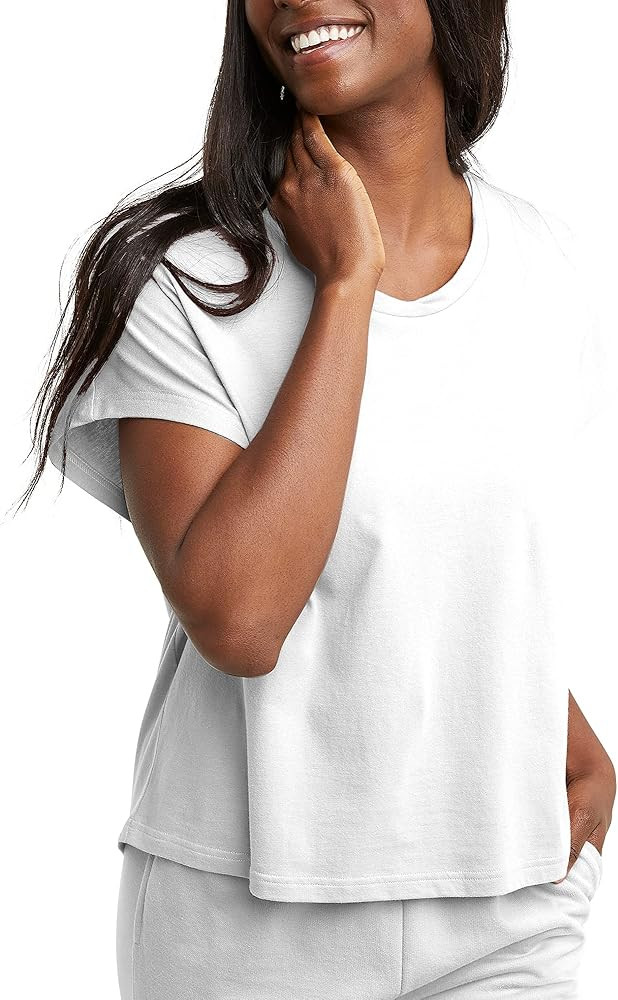 Hanes Womens Originals Twisted Neck T-Shirt, Short-Sleeve Cotton Tee, Boxy Fit | Amazon (US)