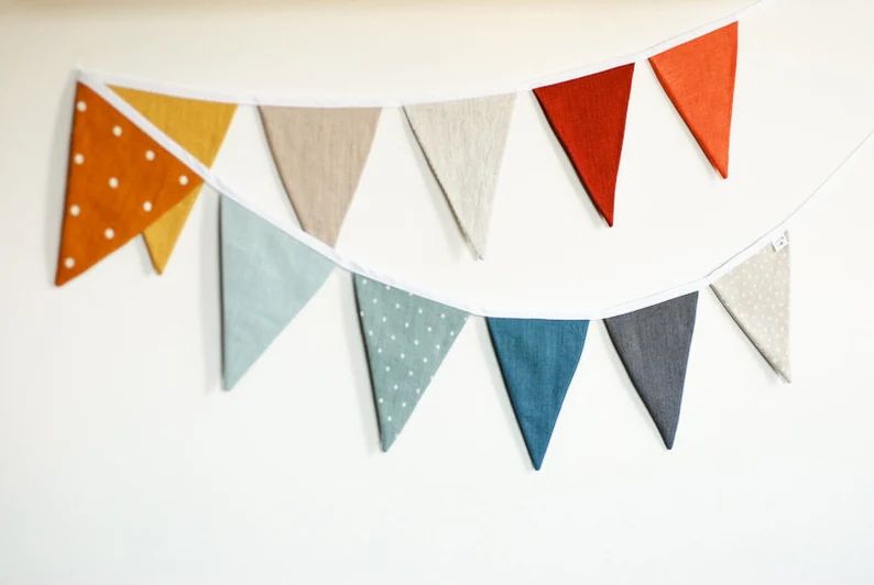 Linen Fabric Bunting Banner Fabric Pennant String Garland | Etsy | Etsy (US)