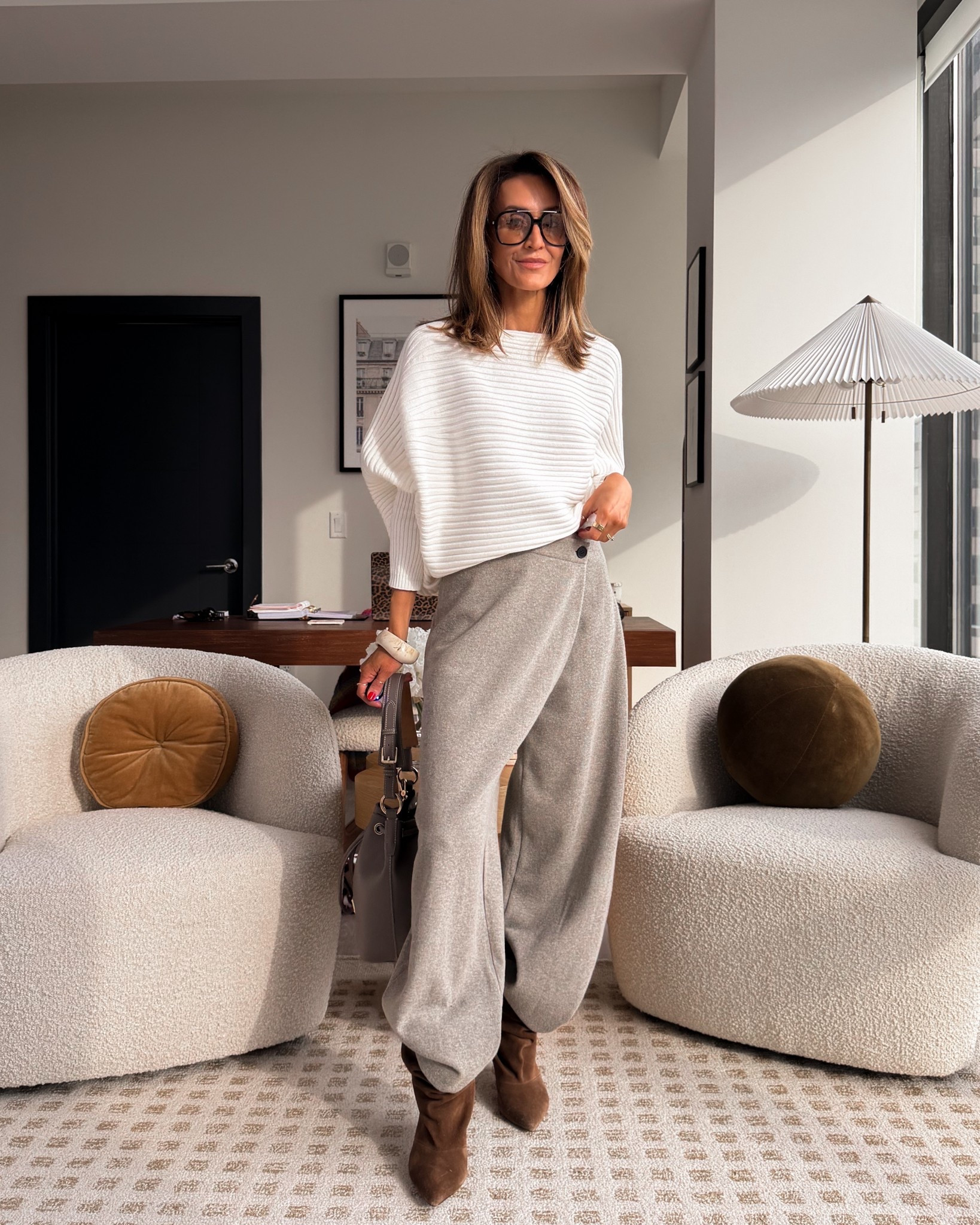 Zara chunky knit and pants that feel like pjs, tucked in my suede booties. Size small 

#LTKgrwm #LTKootd #LTKOver40