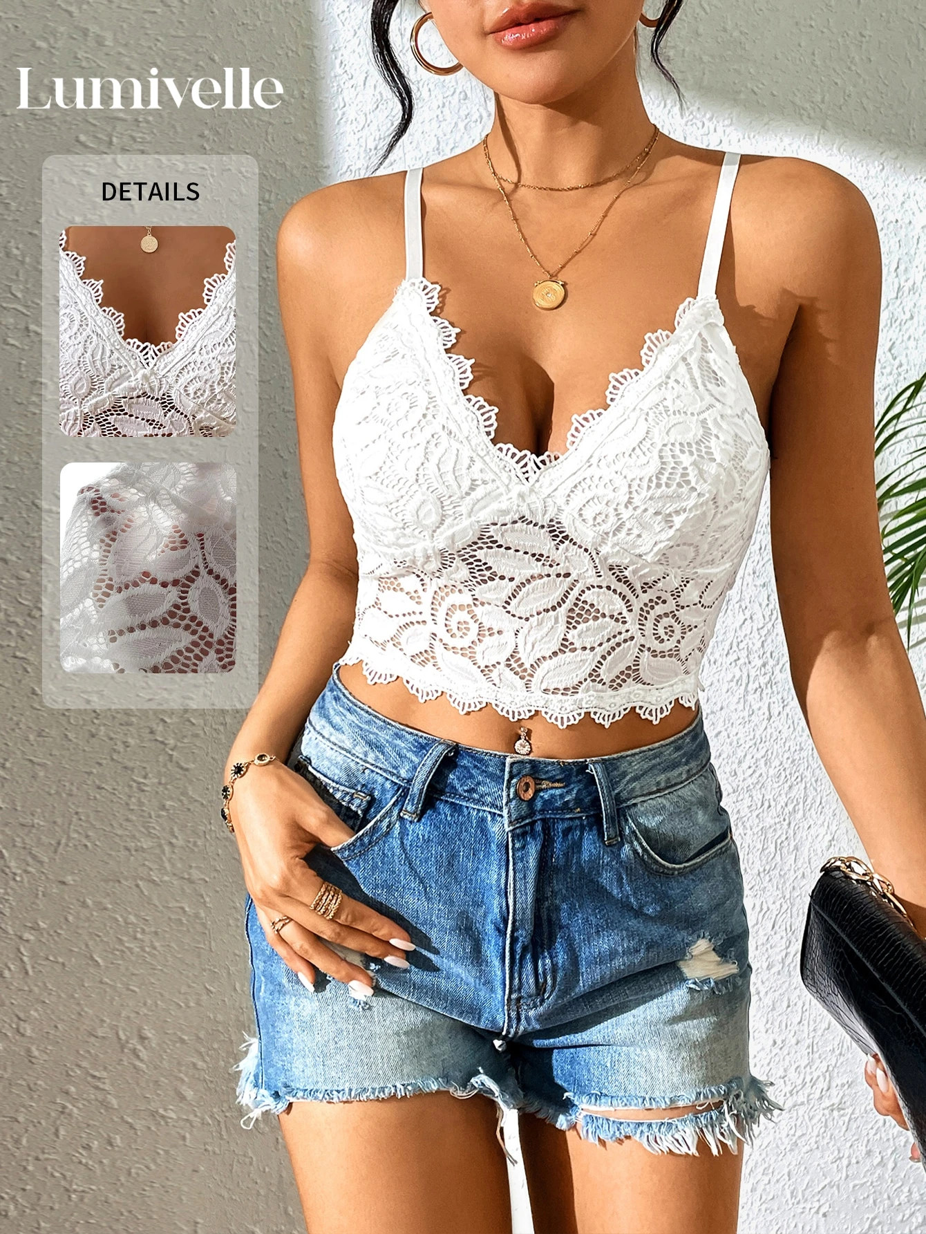 SHEIN LUNE Solid Color Lace Camisole Tank Top, Suitable For Holidays, Beach, Casual Daily Wear In Summer | SHEIN
