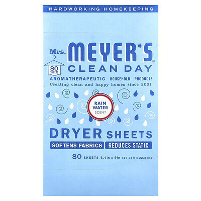 Mrs. Meyers Clean Day, Dryer Sheets, Rain Water , 80 Sheets | iHerb