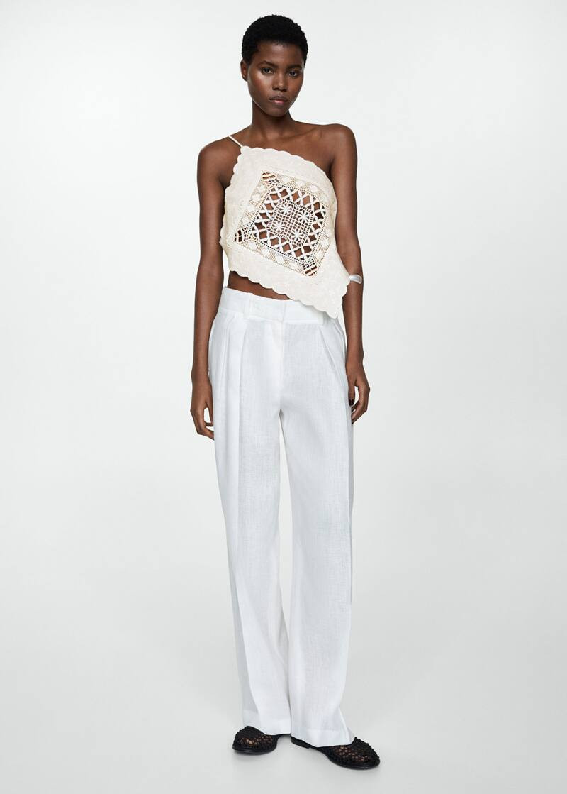 Asymmetrical top with embroidered panel -  Women | Mango USA | MANGO (US)