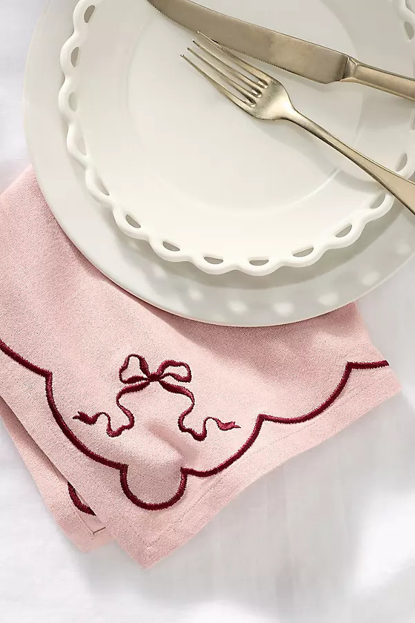 Benedita Bow Cotton Embroidered Napkins, Set of 4 | Anthropologie (US)