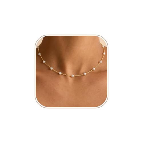 Gold Pearl Necklaces for Women - Pearl Choker Necklace Small Pearls Necklaces for Women Dainty Gold Necklace White Pearls Jewelry Gifts Wedding Jewelry Sets for Bride Bridesmaid | Amazon (US)