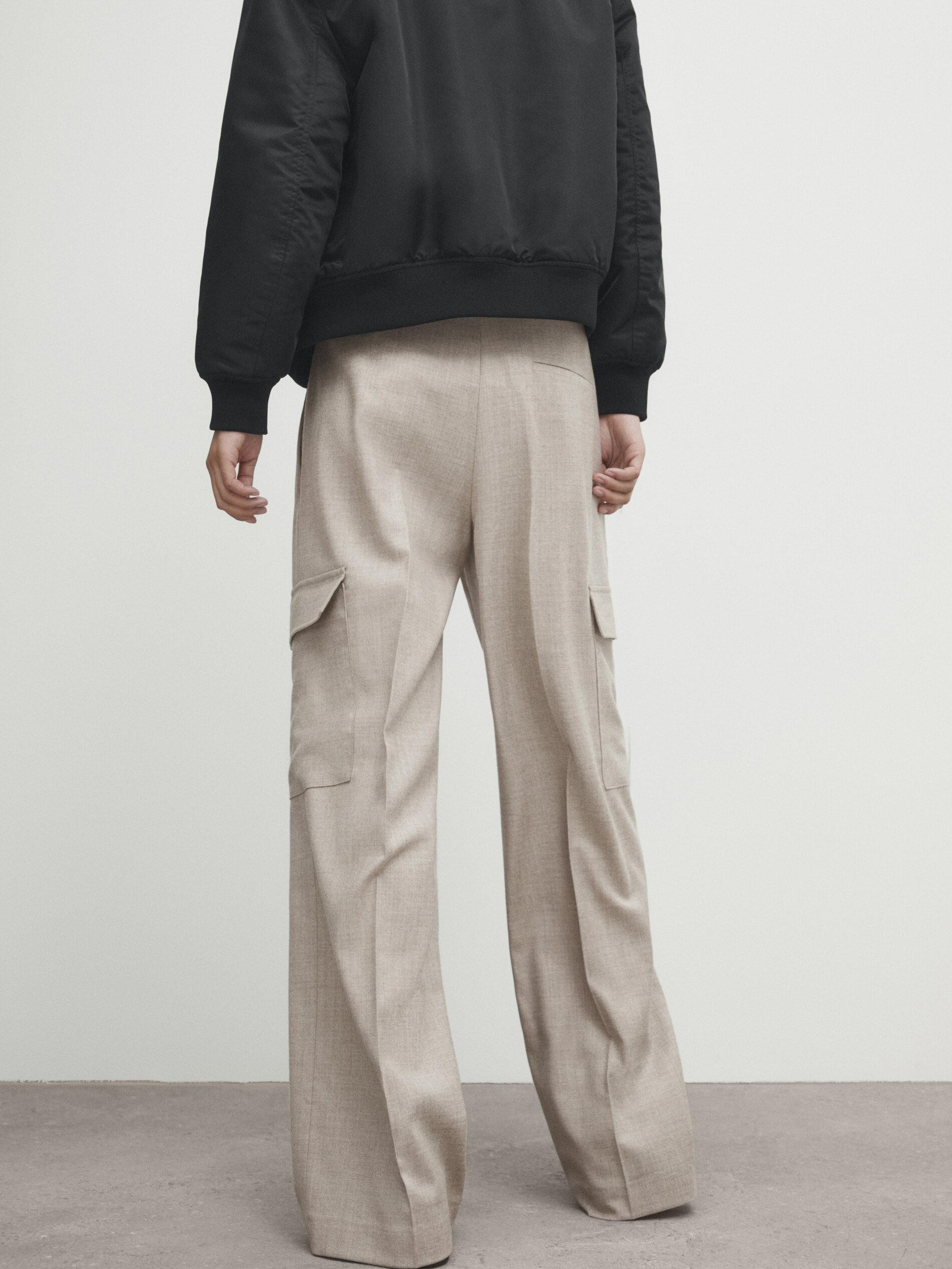 Flannel wool blend cargo trousers | Massimo Dutti UK