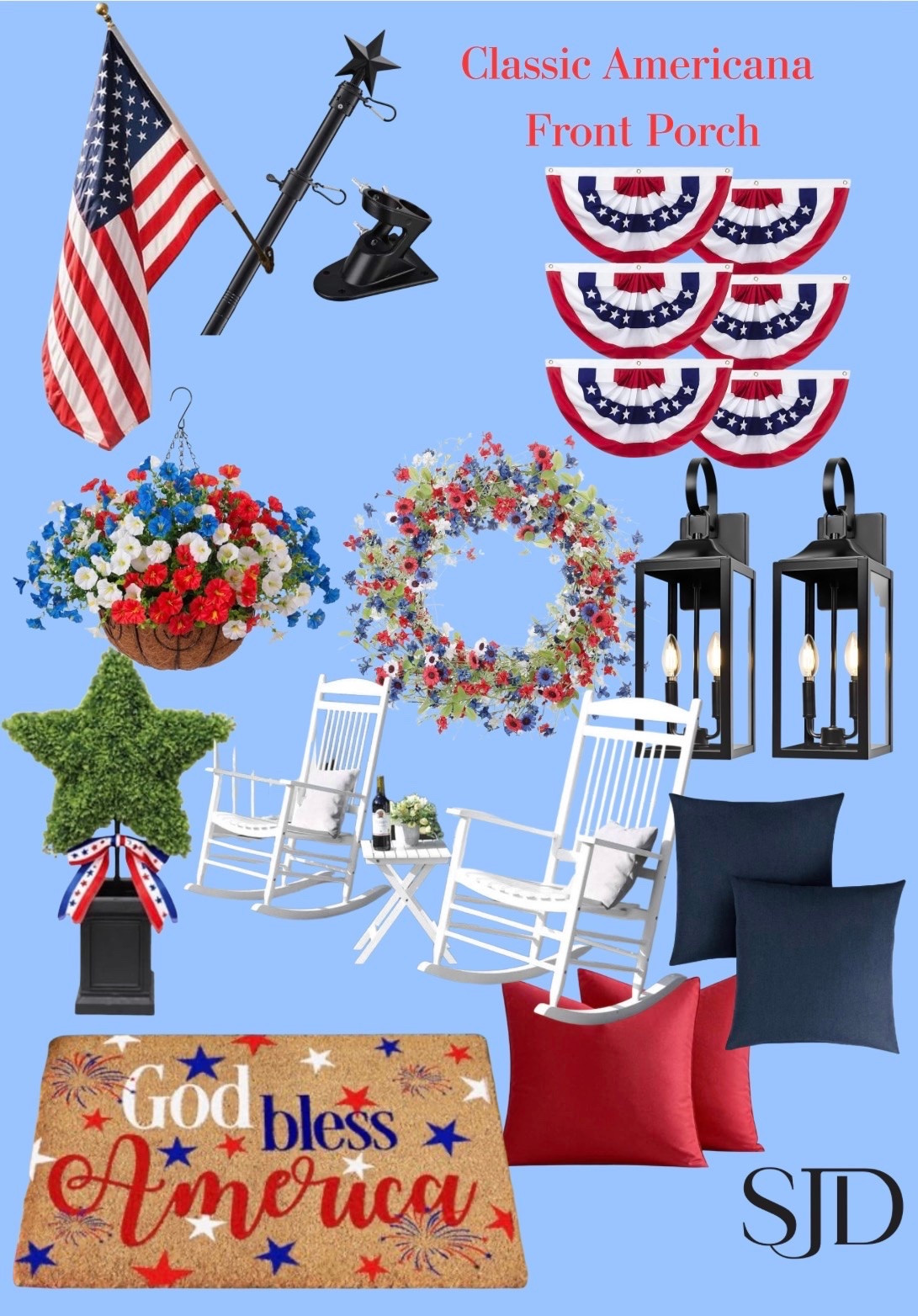 A beautiful front porch never goes out of style. 🇺🇸

For the Fourth of July and America’s 250th anniversary, we’re embracing timeless Americana with classic rocking chairs, lanterns, colorful flowers, and touches of red, white, and blue that feel elevated—not overdone.

These are some of our favorite finds for creating a welcoming porch that celebrates summer and country while still feeling designer approved.

Save this board for your next porch refresh! #AmericanaStyle #FrontPorchDecor #PatrioticDecor #SJDDesignBuild

#LTKHome #LTKSeasonal #LTKstorytime