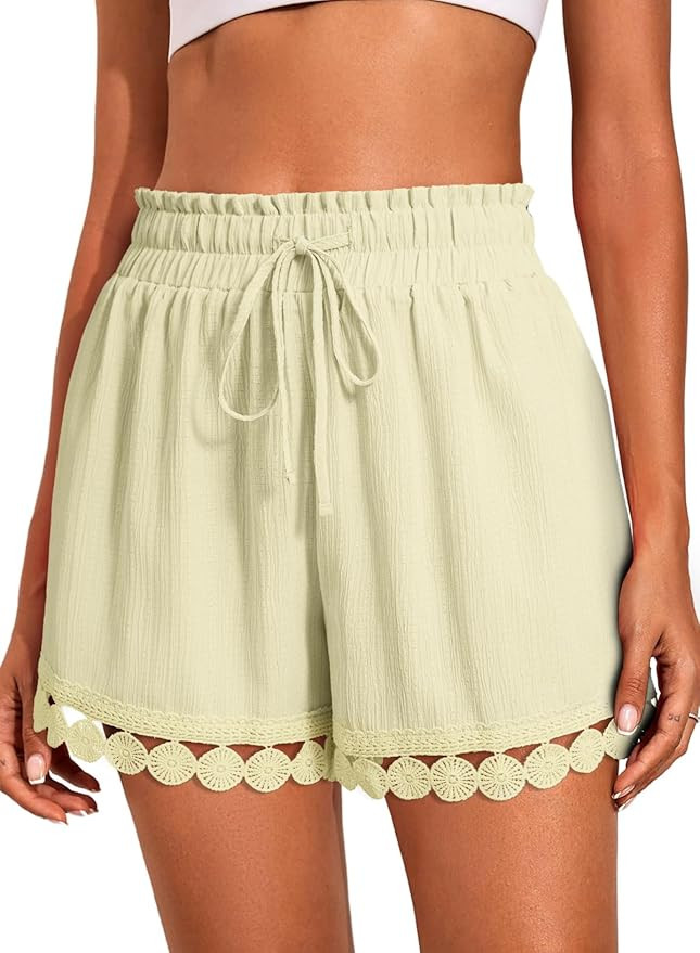 Dokotoo Womens Shorts Summer Casual Loose Elastic Waist Drawstring Lace Boho Beach Cover Up Short... | Amazon (US)