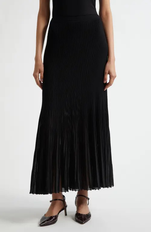 Ulla Johnson Vera Rib Midi Skirt in Noir at Nordstrom, Size Small | Nordstrom