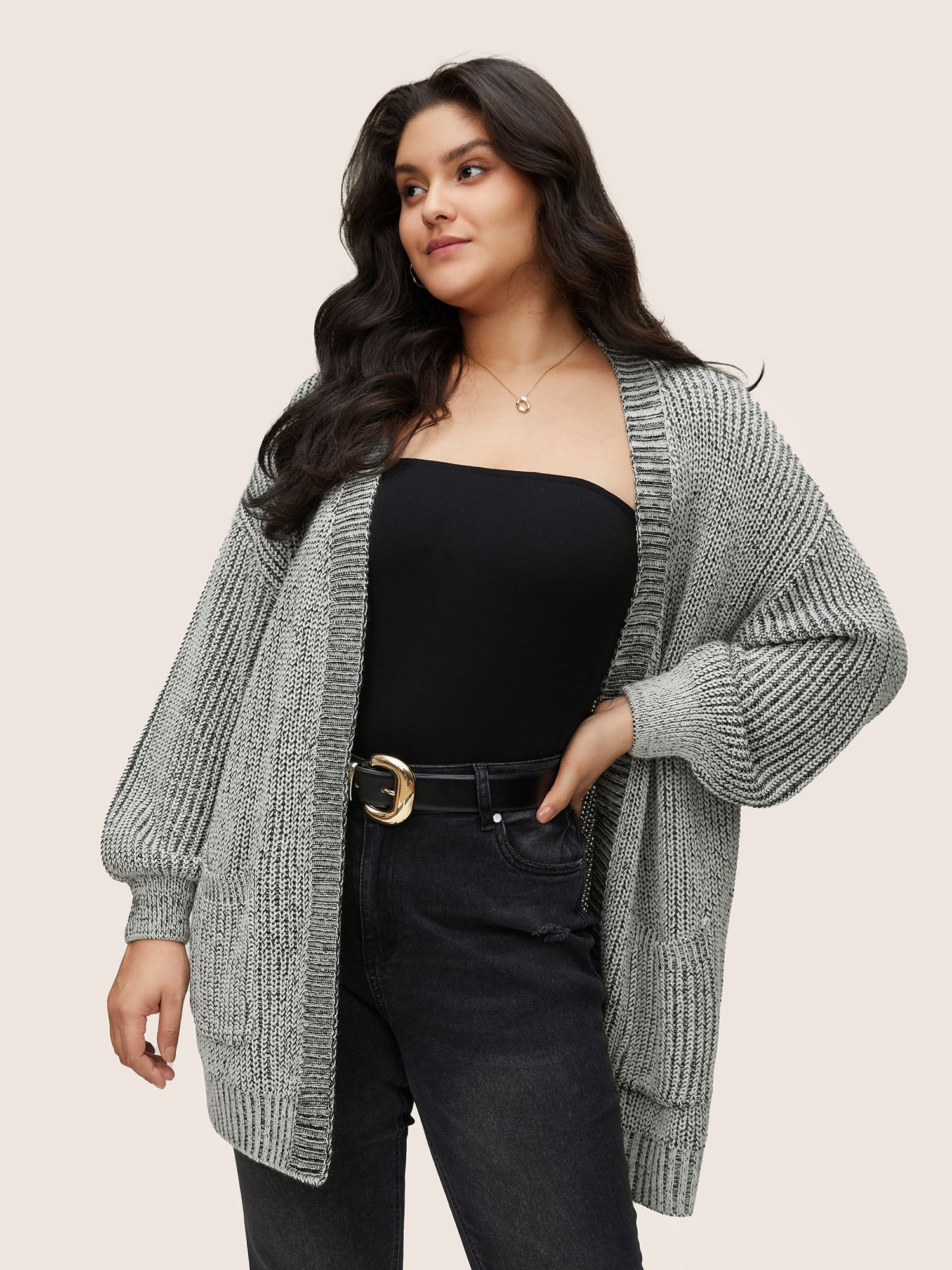 Solid Drop Shoulder Puff Sleeve Knit Cardigan | Bloomchic