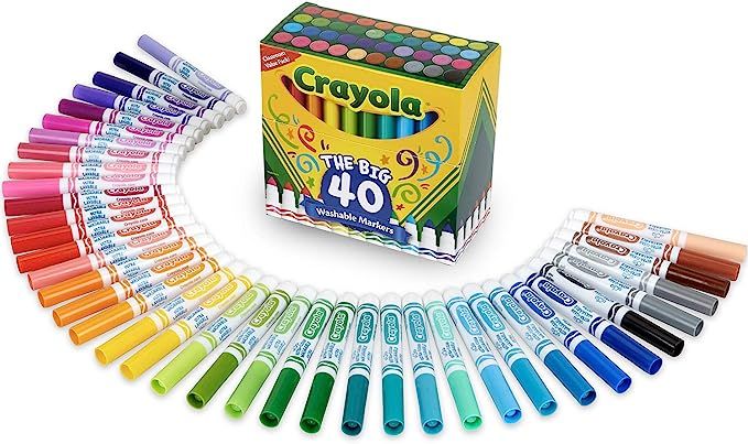 Crayola Ultra Clean Washable Markers, Kids Indoor Activities At Home, Broad Line, 40 Classic Colo... | Amazon (US)