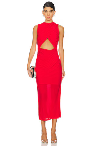 MISHA Isabella Mesh Midi Dress in Red from Revolve.com | Revolve Clothing (Global)