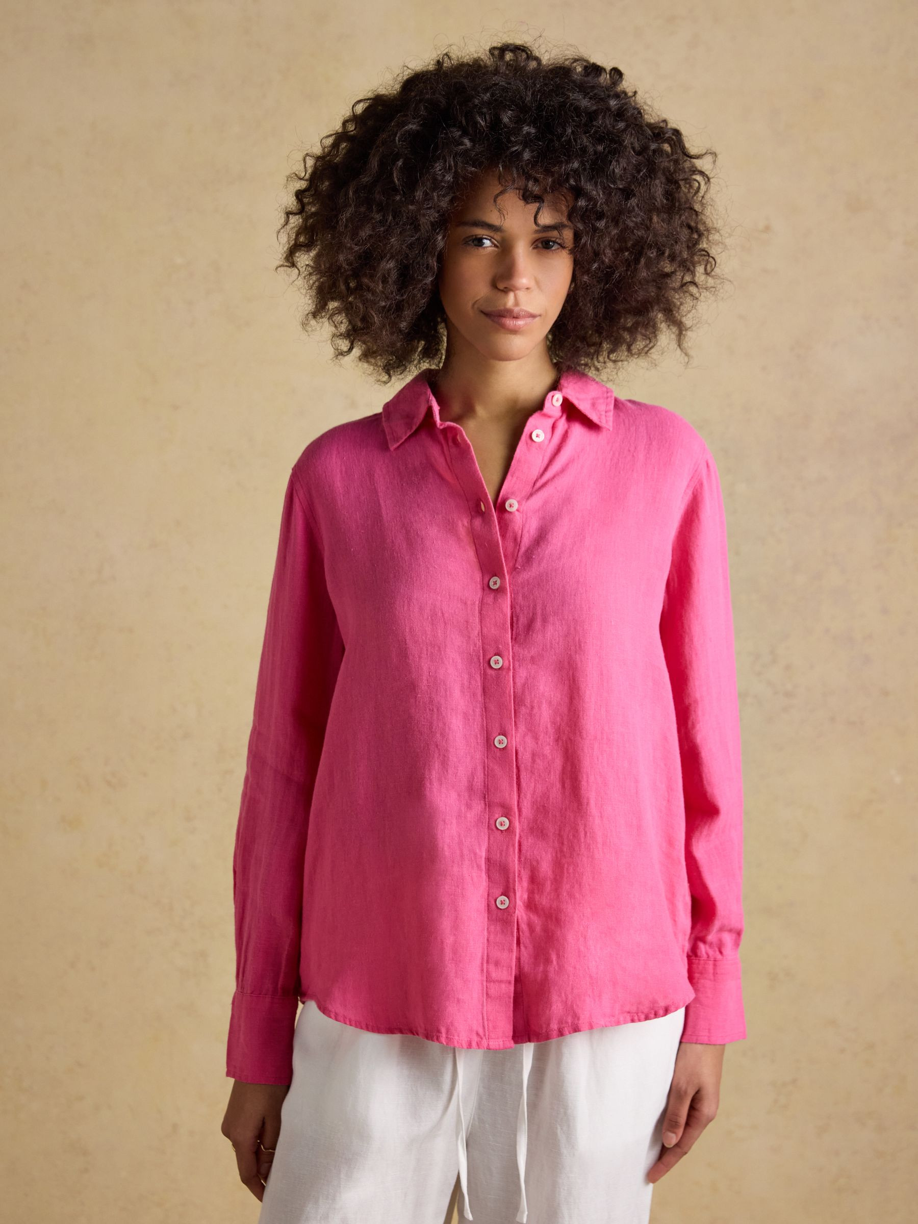 Anna Pink Long Sleeve Pure Linen Shirt | Joules | Joules
