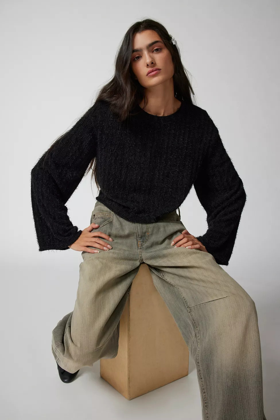 Urban Renewal Remnants Fuzzy Bell Sleeve Pullover Sweater | Urban Outfitters (US and RoW)