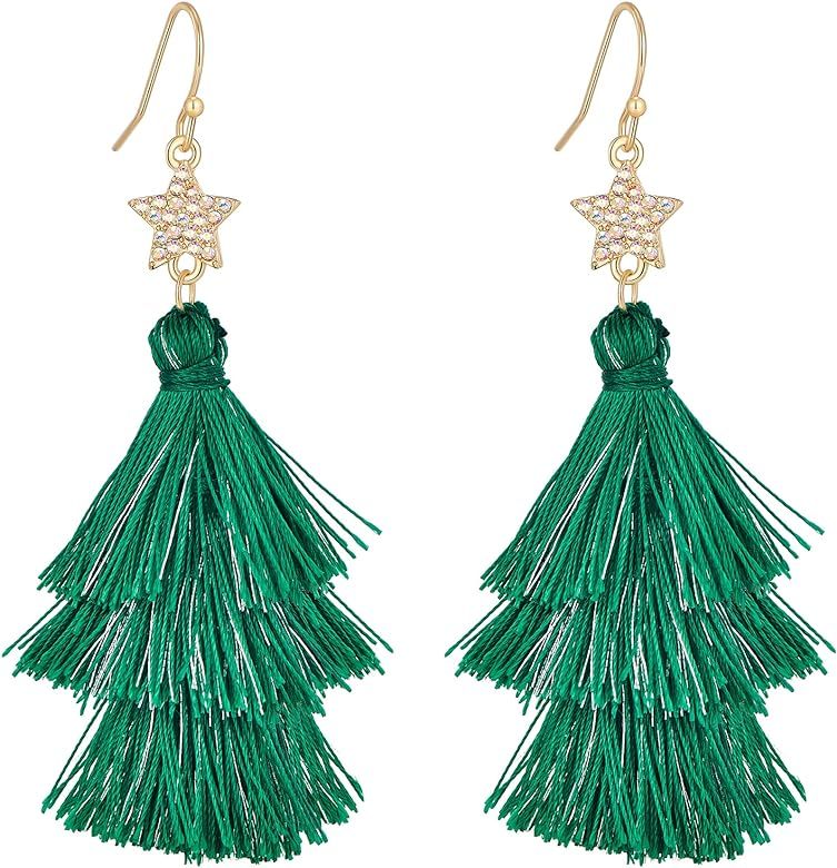 WOWORAMA Christmas Earrings for Women Cute Christmas Reindeer Earrings Green Christmas Tree Earrings | Amazon (US)