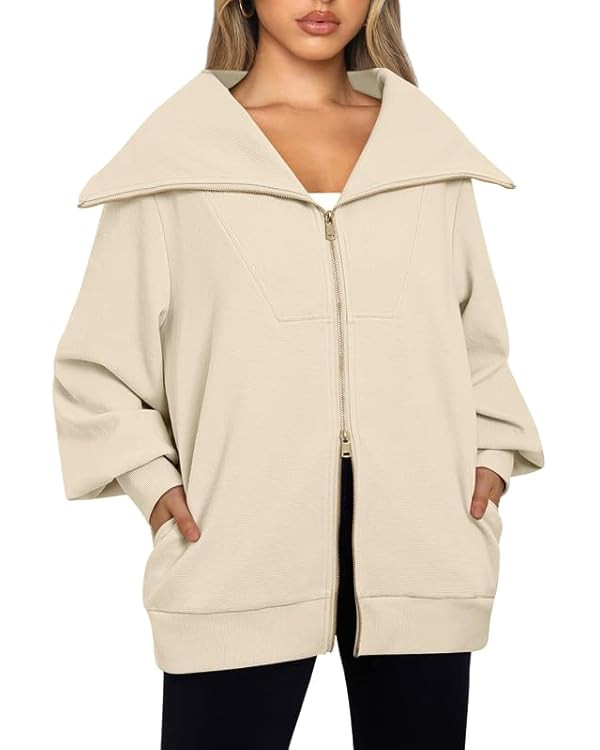 EFAN Womens Oversized Full Zip Up Sweatshirts Fall Jackets Outfits for Women Fashion 2023 Winter ... | Amazon (US)