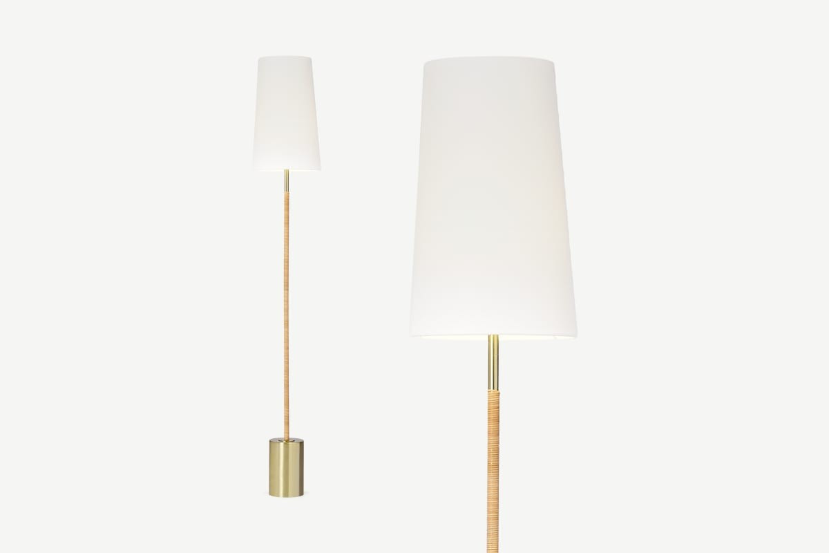 HomeLightingFloor LampsLou Floor Lamp, Rattan Wrapped Stem and Brushed Brass | Made.com UK