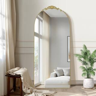 Dovelina 71 in. x 31 in. Modern Arched Framed Gold Removable Carved Flower Full Length Floor Stan... | The Home Depot