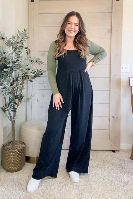 Viral halara overalls - soooo stretchy!!! Pockets, lots of color options and bump friendly - paired with a bodysuit underneath - size L in overalls and XL in bodysuit 

#LTKstyletip #LTKbump #LTKmidsize