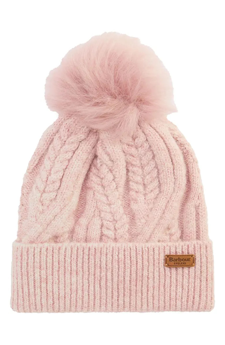 Barbour Elsdon Faux Fur Pompom Cable Stitch Beanie | Nordstrom | Nordstrom