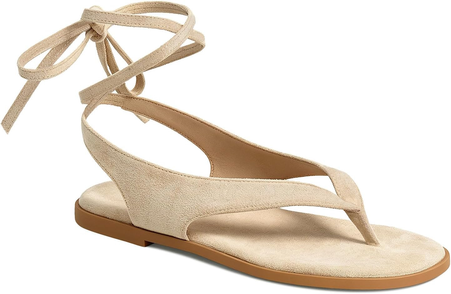 Women's Thong Flat Sandals Round Open Toe Lace up Flip Flop Strappy Sandals | Amazon (US)