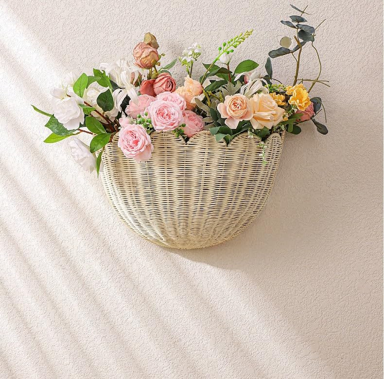 Scalloped Hanging Wicker Baskets for Wall, Scalloped Home Decor, Hanging Woven Rattan Wall Basket... | Amazon (US)