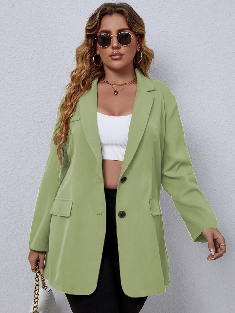 Plus Solid Button Through Blazer | SHEIN