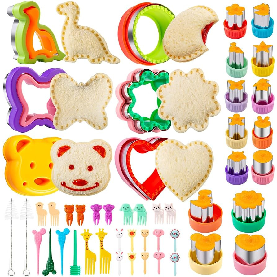 Sandwich Cutter for Kids 48 Pcs, Kimfead Cookie Cutters, Fruit Vegetable Cutter Shapes, Food Pick... | Amazon (US)