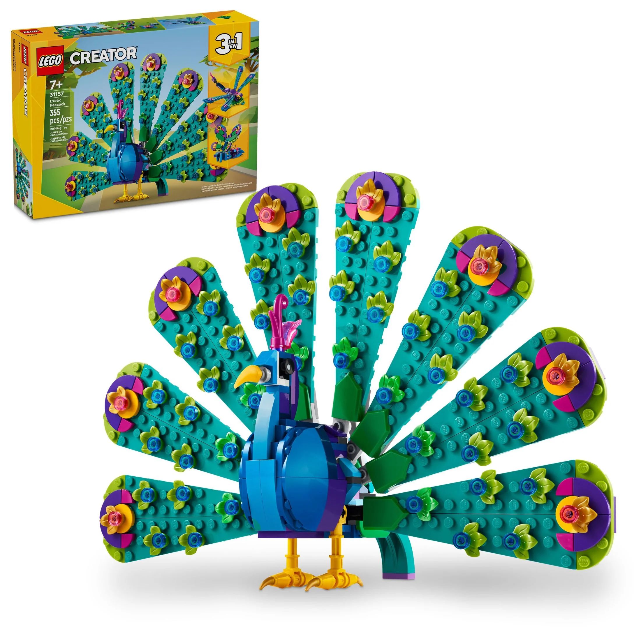 LEGO Creator 3 in 1 Exotic Peacock Toy, Transforms from Peacock to Dragonfly to Butterfly Toy, Pl... | Walmart (US)
