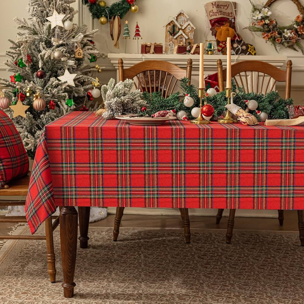 Softalker Christmas Checkered Tartan Rectangle Tablecloth - Red Buffalo Plaid Xmas Table Cloths, ... | Amazon (US)
