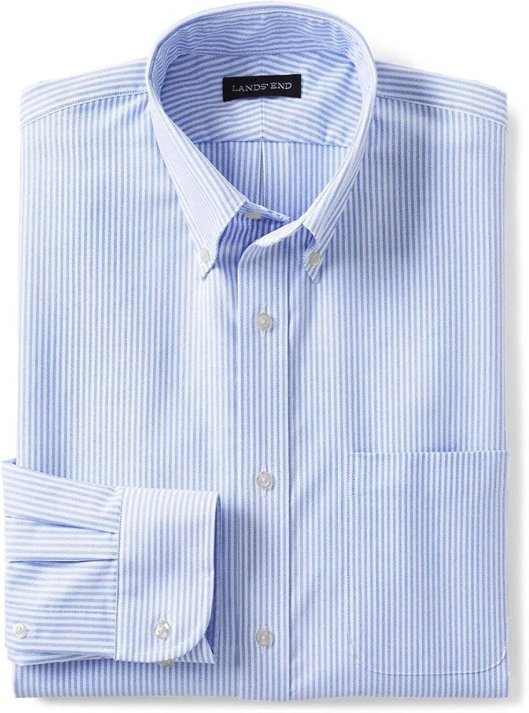 Lands' End Cs Men Long Sleeve Button Down Pattern Oxford Shirt Blue Stripe Regular XX-Large at Am... | Amazon (US)