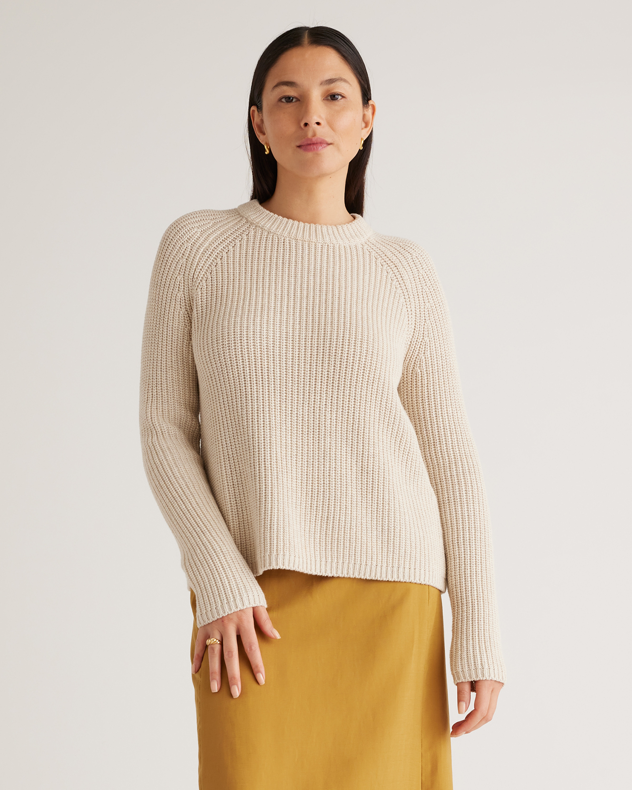 Quince | Women's Fisherman Crew Sweater in Speckled Beige, Size Small, Organic Cotton | Quince