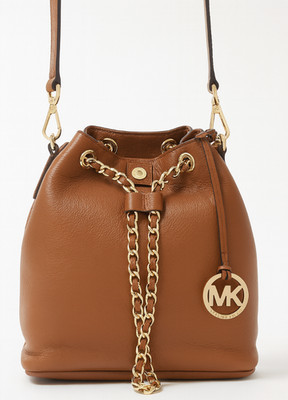 MICHAEL KORS Pebbled Leather Drawstring Bucket Bag – Brown/Gold | eBay US