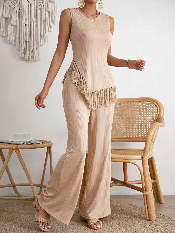 SHEIN Privé Fringe Hem Tank Top & Wide Leg Pants4.82(500+) | SHEIN