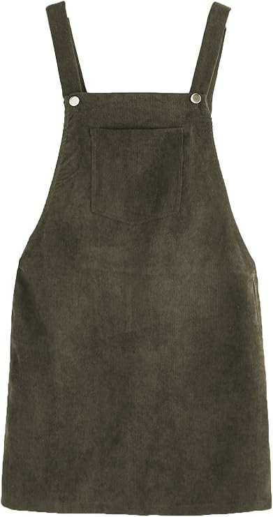 Romwe Women's Straps A-line Corduroy Pinafore Bib Pocket Overall Dress | Amazon (US)