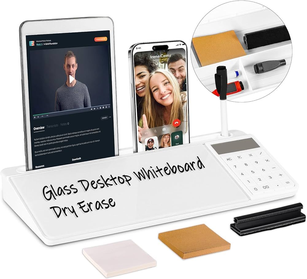 Desk Whiteboard Dry Erase Glass Desktop Whiteboard, Deskboard Buddy with Storage Organizer & Note... | Amazon (US)