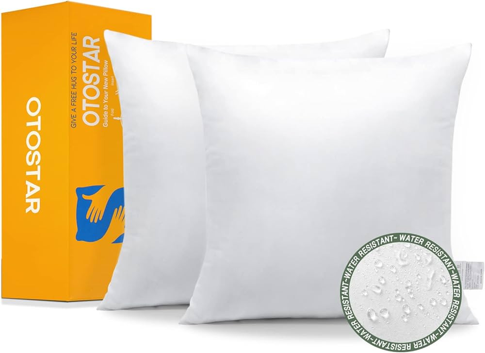 OTOSTAR Pack of 2 Premium Waterproof Pillows Inserts, 20 x 20 Outdoor Decorative Throw Pillow Ins... | Amazon (US)