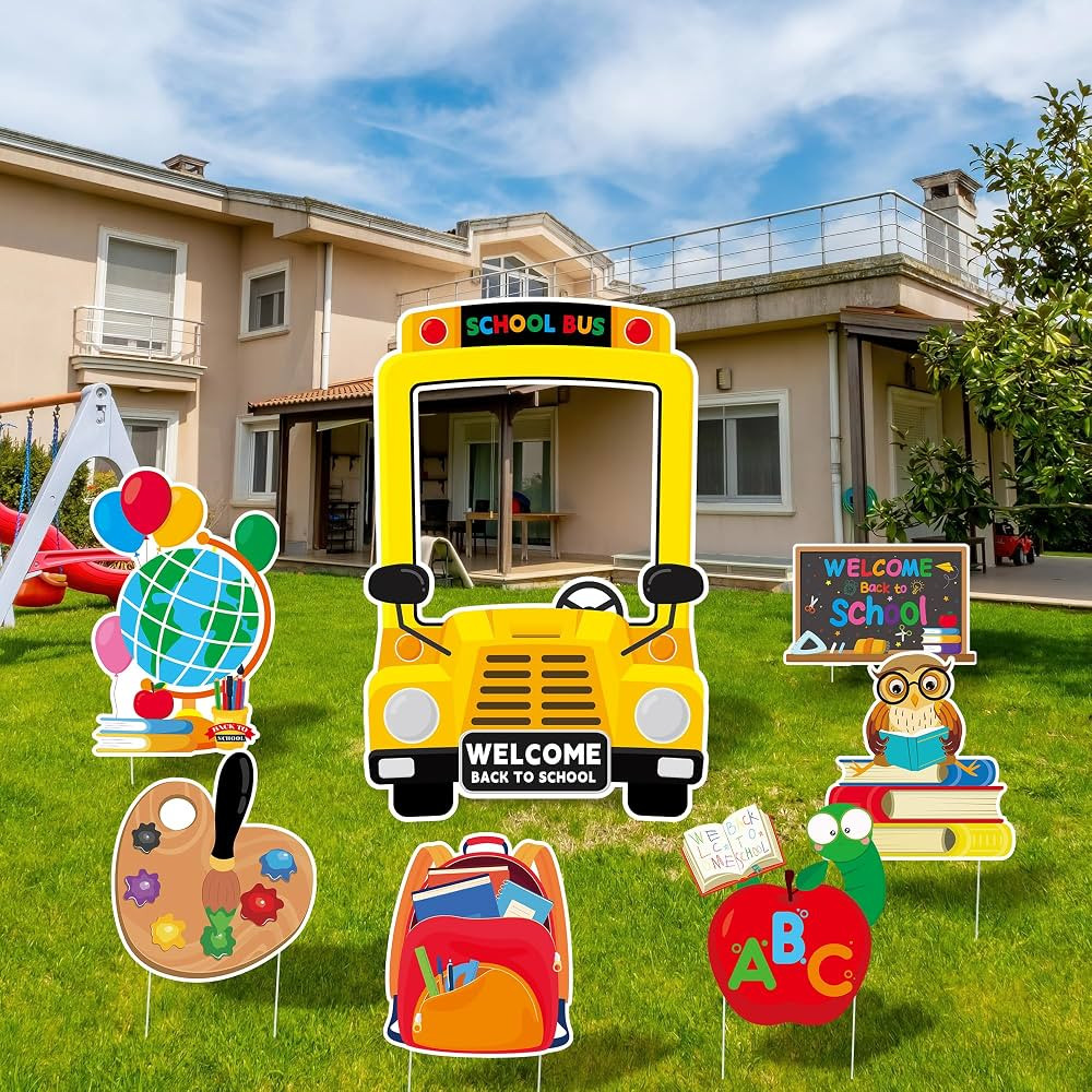 MISS FANTASY Back to School Decorations - Welcome Back to School Yard Signs with Stakes, Happy Fi... | Amazon (US)